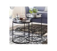 Lot de 2 tables d'appoint rondes en aluminium argent et noir