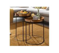 Lot de 2 tables d'appoint rondes en aluminium doré et noir