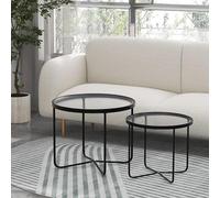 Lot de 2 tables d'appoint rondes en verre trempé, tables d'appoint pliantes modernes pour salon et chambre à coucher, petites tables basses pour petits espaces