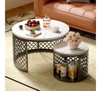 Lot de 2 tables d'appoint rondes industrielles avec nid de chat