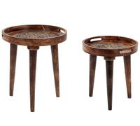Beliani Lot de 2 Tables d'Appoint Sombres en Bois de Manguier Marron Foncé à Plateau Creux Trépied Astai