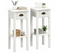 HOMCOM Lot de 2 Tables d'appoint Table de Chevet Style sophistiqué avec tiroir, étagère inférieure, Bout de canapé en Bois pour Salon, Chambre, Blanc