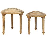 Lot de 2 Tables d'Appoint Teinte Claire en Bois de Manguier Gigognes Trépie