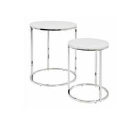 HAKU Möbel – Lot de 2 tables d'appoint chromées blanches MDF/métal H40/50 x Ø30/40 cm – Moderne