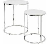 Lot de 2 Tables d'Appoint "Zélie" 40cm Blanc Blanc G