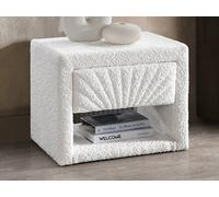 Lot de 2 tables de chevet - 1 tiroir et 1 niche - Tissu bouclette - Blanc - ULAMI