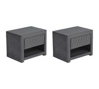 Lot de 2 tables de chevet - 1 tiroir et 1 niche - Tissu velours - Gris - DANIELE