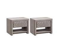 Lot de 2 tables de chevet - 1 tiroir et 1 niche - Velours - Beige - ULAMI