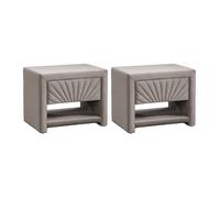 Lot de 2 tables de chevet - 1 tiroir et 1 niche - Velours - Beige - ULAMI