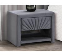 Lot de 2 tables de chevet - 1 tiroir et 1 niche - Velours - Gris anthracite - ULAMI