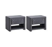 Lot de 2 tables de chevet - 1 tiroir et 1 niche - Velours - Gris anthracite - ULAMI