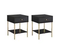 Lot de 2 tables de chevet 1 tiroir - MDF et métal - Noir et doré - MILAVIA de Pascal Morabito Noir, Doré
