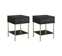 Lot de 2 tables de chevet 1 tiroir - MDF et métal - Noir et doré - MILAVIA de