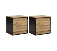 Lot de 2 tables de chevet 2 tiroirs - Avec LEDs - MDF - Coloris : Naturel et noir - RUKALO