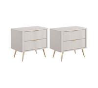 Lot de 2 tables de chevet - 2 tiroirs - Beige et doré - ELONARIA de