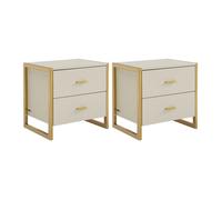 Lot de 2 tables de chevet 2 tiroirs - MDF - Beige et doré - OMBRELIA