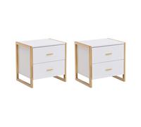 Lot de 2 tables de chevet 2 tiroirs - MDF - Blanc laqué et doré - OMBRELIA de Pascal Morabito