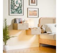 Lot de 2 tables de chevet à suspendre avec 2 éclairages LED RVB - Table de chevet flottante avec tiroir - Tendance et polyvalent - Armoire étroite peu encombrante pour chambre à coucher et salon