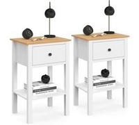 IDMarket - Lot de 2 Tables de Chevet Achille 1 tiroir et 1 Tablette Blanc et Plateau Bois