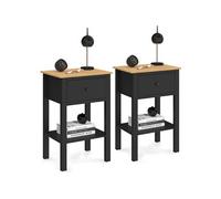 IDMarket - Lot de 2 Tables de Chevet Achille Noir et Plateau Bois | Avec 1 tiroir et 1 tablette
