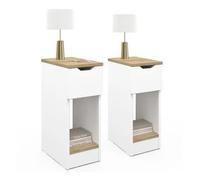 Lot de 2 tables de chevet ANOUK 1 tiroir avec niche blanc et bois