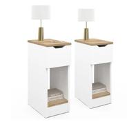 Lot De 2 Tables De Chevet Anouk 1 Tiroir Avec Niche Blanc Et Bois Blanc