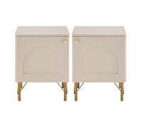 Vente-unique - Lot de 2 Tables de Chevet avec 1 Porte - Beige et doré - ALOBARA