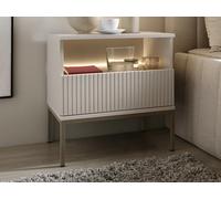 Vente-unique - Lot de 2 Tables de Chevet avec 1 tiroir et 1 Niche - avec LEDs - MDF et Verre fumé - Beige - Ovila