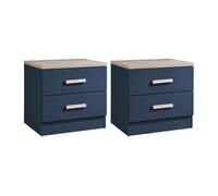 Lot de 2 tables de chevet avec 2 tiroirs - Bleu et naturel - SKAIDO