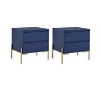 Lot de 2 tables de chevet avec 2 tiroirs - MDF et métal - Bleu laqué et doré - KORASA de