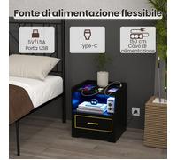 Lot de 2 tables de chevet avec LED réglable ports USB et USB-C tiroir et étagère avec détecteur de mouvement pour chambre