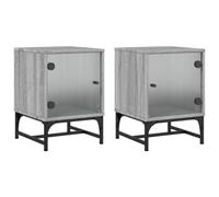 Lot de 2 tables de chevet avec portes en verre - Gris Sonoma - 35 x 37 x 50 cm - Design moderne en matériau dérivé du bois, verre et acier - Idéal pour les chambres à coucher et les petits
