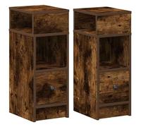 Lot de 2 tables de chevet avec tiroir en chêne fumé - 25 x 31 x 66 cm - Élégant et optimisé pour chambre à coucher - Design durable pour des nuits reposantes