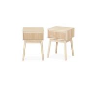 Table de Chevet Sweeek (lot de 2) Table de chevet avec un tiroir Panneaux stratifiés couleur naturelle Pied en bois de sapin L 39 x 39 x H 554cm LINEAR