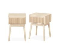 Lot de 2 tables de chevet avec un tiroir. Panneaux stratifiés couleur naturelle. Pied en bois de sapin. L 39 x 39 x H 55.4cm