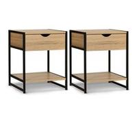 IDMarket Tables de chevet Detroit – Lot de 2, 1 tiroir, tablette bois et métal, noir industriel