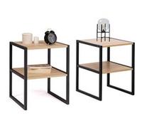 IDMarket – Lot de 2 tables de chevet Detroit en bois et métal noir – Design industriel
