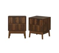 Lot de 2 tables de chevet deux tiroirs. décor bois de noyer et piétement en pin - Linear