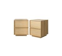 sweeek - Lot de 2 Tables de Chevet Effet Bois 2 tiroirs Naturel L 42 x P 38 x H 48cm - Kuba
