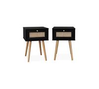 Lot de 2 tables de chevet effet bois noir et cannage avec 1 tiroir Noir G