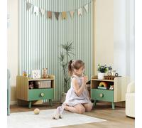 Lot de 2 tables de chevet enfant, tables de nuit enfant avec tiroir et niche, pour chambre d'enfant, 40x32,5x40cm, vert