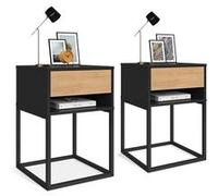 Lot de 2 tables de chevet ERNEST 1 tiroir et 1 niche noir et façon hêtre Noir G