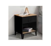 IDMarket – Tables de Chevet Ester (lot 2) métal noir 1 tiroir plateau façon hêtre design industriel