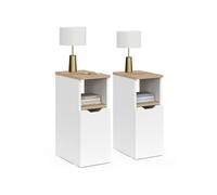 IDMarket - Lot de 2 Tables de Chevet étroites Anouk Bois et Blanc | Avec 1 porte et 1 niche