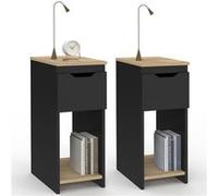 IDMarket Lot de 2 tables de chevet étroites ANOUK 1 tiroir avec niche noir et bois