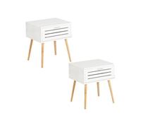 - Lot de 2 Tables de chevet Finja avec 1 tiroir en Bambou et MDF - Blanc et bois - Finja