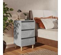 Lot de 2 tables de chevet gris béton 40 x 35 x 69 cm - Design scandinave - Pieds en bois massif - Commode à 3 tiroirs - Meuble de chambre robuste pour rangement organisé