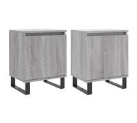 Lot de 2 tables de chevet gris sonoma 40 x 30 x 50 cm en bois multicouche | Bois multicouche et fer, 1 compartiment, porte réversible, fixation murale, assemblage requis