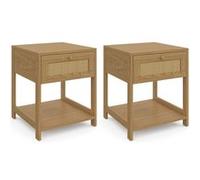 IDMarket – Lot de 2 tables de chevet HANAE – Vintage, 1 tiroir, tablette effet naturel cannage