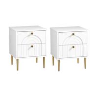 Lot de 2 tables de chevet - HOMCOM - 2 tiroirs et pieds en acier - pour chambre à coucher, salon - 40 x 35 x 50 cm - blanc